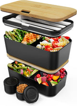 Portapranzo Umami per adulti, Bento Box impilabile a tenuta stagna con 4 posate e scomparti, Portapranzo per adulti, Contenitore per insalata da asporto, Portapranzo da picnic/ufficio, Grigio antracite, 1500 ml