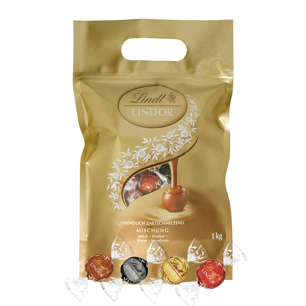 Assortimento Lindt Cioccolato LINDOR | 1371 g, Classico | ca. 80 palline di cioccolato (al latte, bianco, fondente 60%, nocciola) | Confezione sfusa, 1 kg