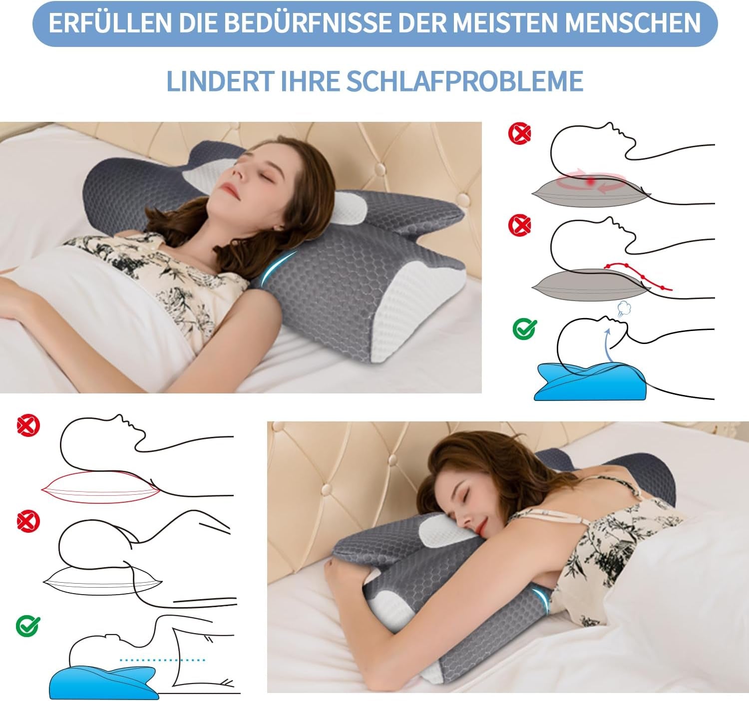 IDEA Cuscino Cuscino Memory Foam, Cuscino ergonomico Cuscino ortopedico per dolori al collo, Cuscino per dormire per dolori laterali della schiena e addominali, Cuscino per il collo Cuscino antirussamento per adulti Cuscini ortopedici cervicali Naty Shop