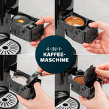 Macchina per caffè espresso multicapsule Princess 4 in 1 - 1450 watt, capsule, cialde, caffè macinato, senza BPA, 249450, 01.249450.01.001, nero, argento