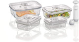 Caso VacuBoxx E-Set - 4 contenitori sottovuoto quadrati estremamente stabili e set di contenitori sottovuoto, contenitori infrangibili e lavabili in lavastoviglie, 3 contenitori sottovuoto per alimenti e liquidi sensibili alla pressione Contenitori per alimenti Naty Shop