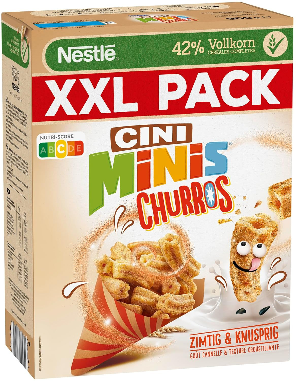 Cereali da colazione Nestlé CINI MINIS Churros con il 42% di cereali integrali, confezione da 6 (6 x 900 g)