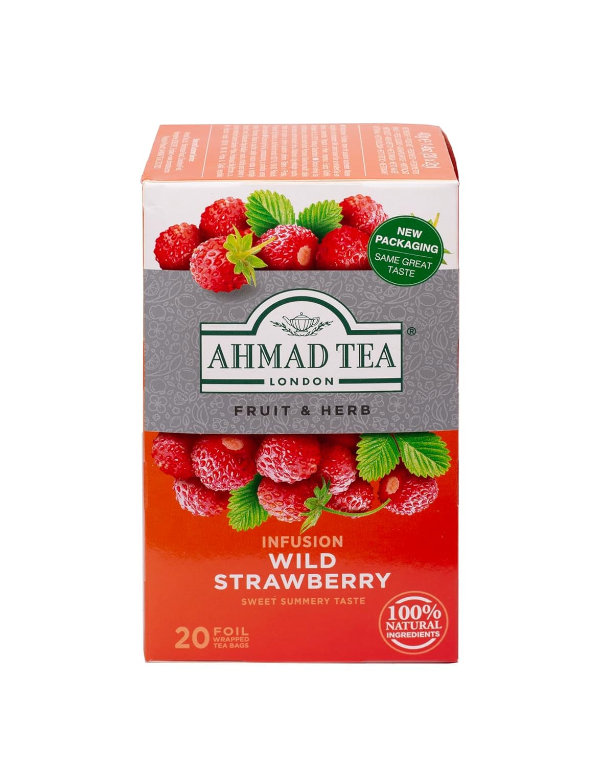 Tè Ahmad - Fragola selvatica - Tisana alla frutta e alle erbe decaffeinato - Fragola - Bustine di tè sigillate confezionate singolarmente con 2 g di tè per porzione - 20 bustine di tè fasciate