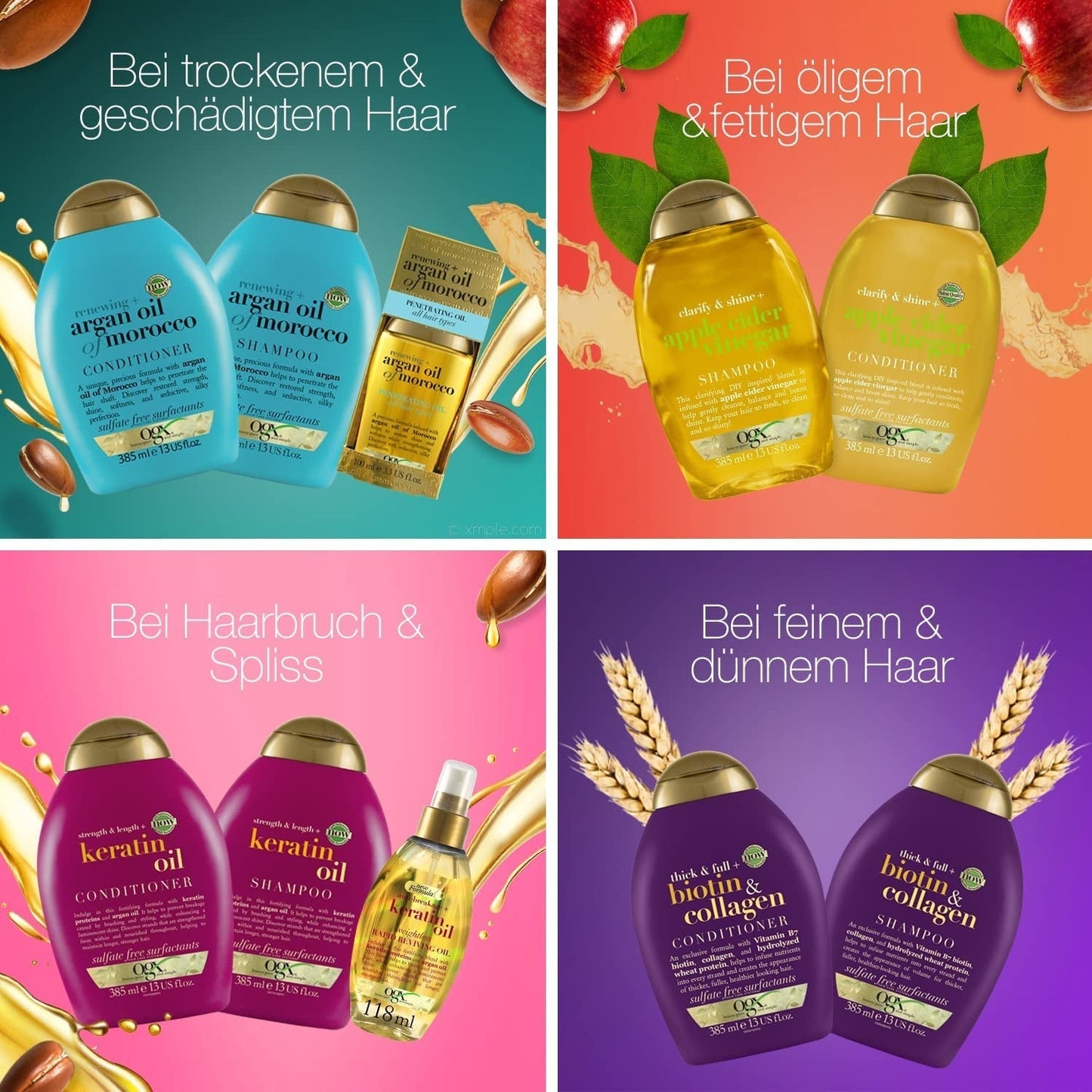 Shampoo all'aceto di mele OGX Clarify & Shine, Cura dei capelli all'aceto di mele Doccia e bagno Naty Shop