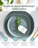 Steingut Geschirrset 12 Personen Rustico 36 tlg. TESTSIEGER, Hochwertiges Landhaussttil Steingut Geschirr Set, Schüssel- und Teller Set, Tafelservice 12 Personen, Geschirrsets Pure Living in Rauchblau