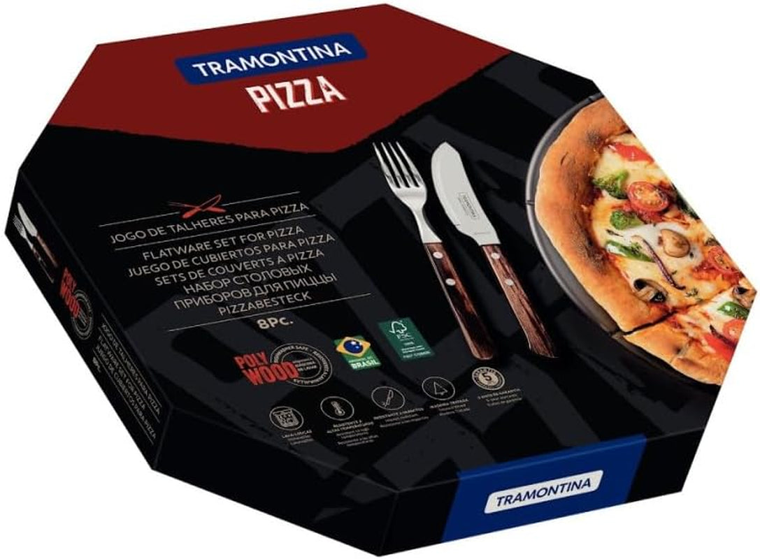 Tramontina PIZZA Besteck, Set da 8 pezzi, per 4 persone, Rostfreier Edelstahl, Fsc-Zertifizierte Holzgriffe, Spülmaschinenfest Kitchen Naty Shop