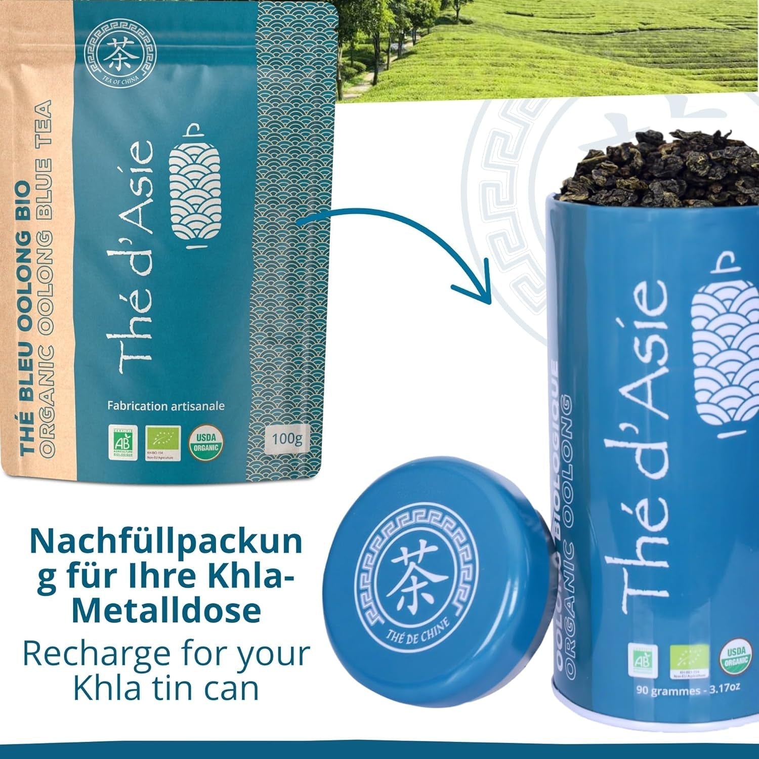 Khla - Tè Oolong Bio 100 G - Tè Blu - Tè Sfuso Naturale - Tè Asiatico Biologico - Sfuso e Tagliato - Tè alle Erbe e Infuso - Dalla Cina