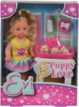 Simba 105733041 - Evi Love Puppy Love con TRE cuccioli, con cuccia e accessori, bambola alla moda, 12 cm, per bambini dai 3 anni in su