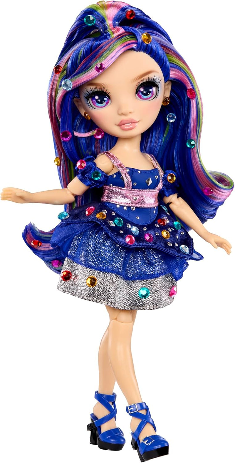 Rainbow High Be Dazzling - Genevieve Bleue - Bambola alla moda blu da 28 cm con strumento per abbellimenti, pietre preziose scintillanti e accessori per lo styling