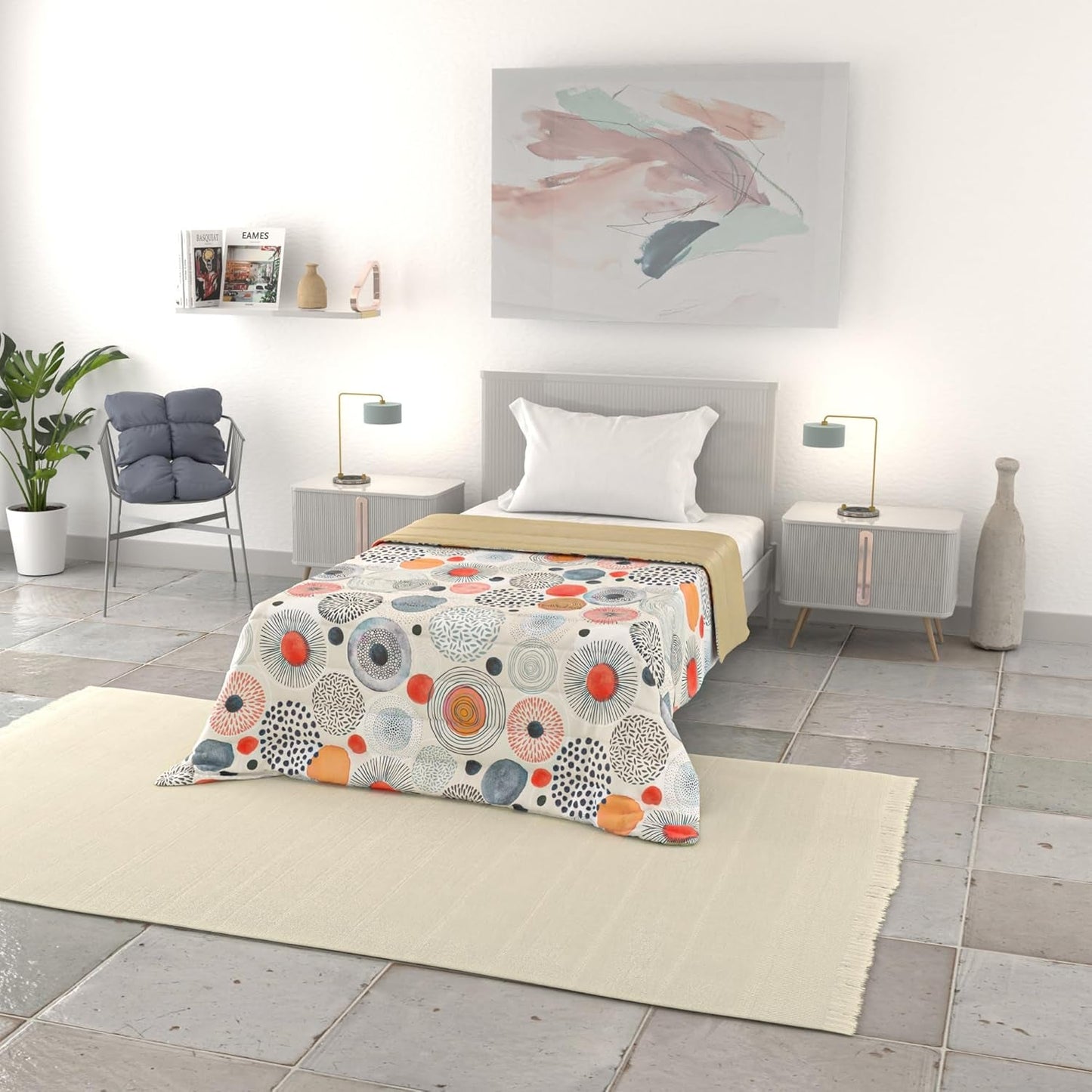Coperta estiva basic, microfibra, righe jeans, 200X240Cm Trapunte e Piumoni Naty Shop Acquerello 200X240Cm
