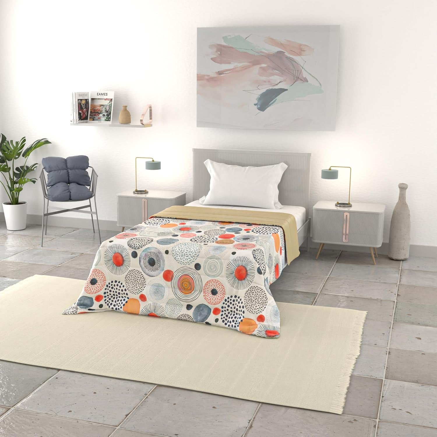 Coperta estiva basic, microfibra, righe jeans, 200X240Cm Trapunte e Piumoni Naty Shop Acquerello 200X240Cm