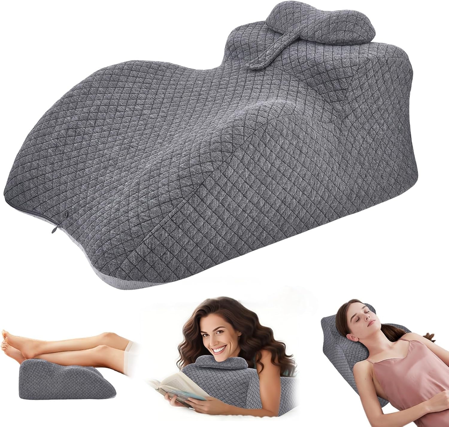 Cuscino da lettura - Cuscino per la schiena, poggiatesta regolabile, cuscino da lettura in memory foam per letto, cuscino ergonomico per collo e gambe, cuscino di supporto lombare
