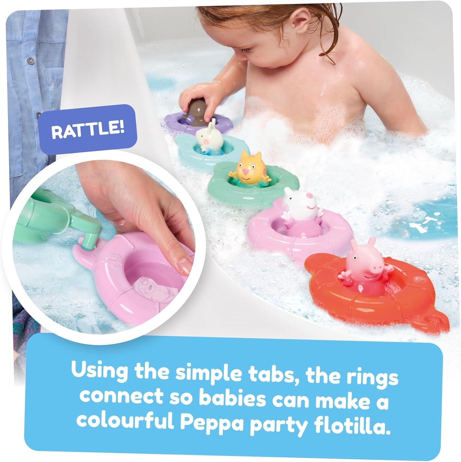 Tomy Toomies Peppa's Pool Party - 5 tazze con anello di collegamento con 5 giocattoli per bambini Peppa Pig & Friends Water Squirter - giocattoli da bagno +18 mesi - Giochi da bagno per bambini e giochi da piscina Bebe Toys Naty Shop