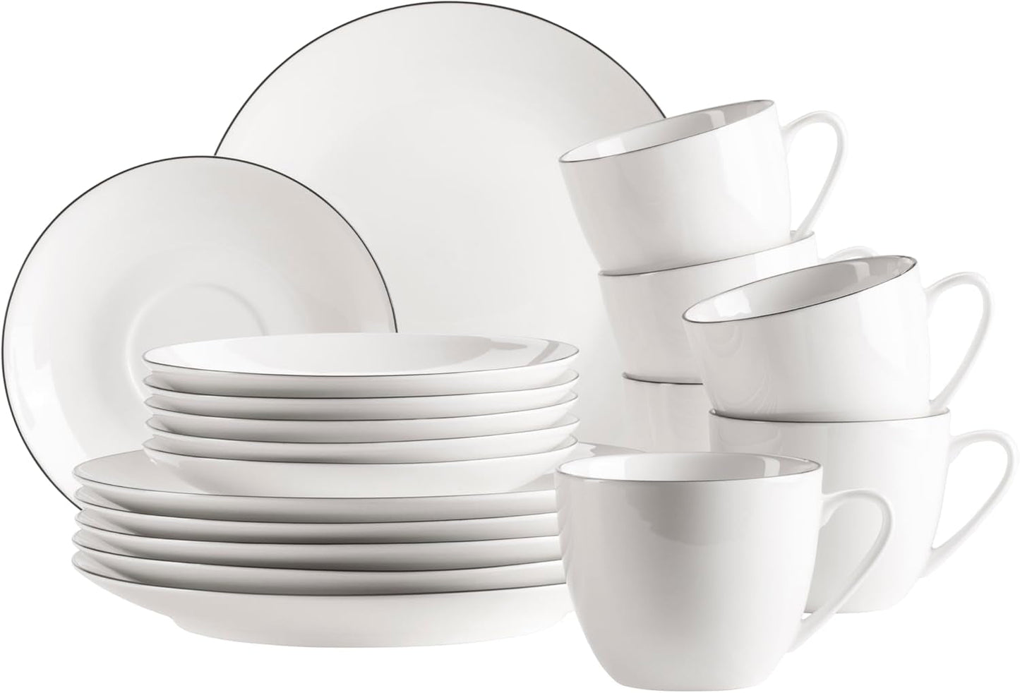 MÄSER Serie Felise, elegante servizio da caffè per 6, senza tempo, bordo nero, porcellana, bianco