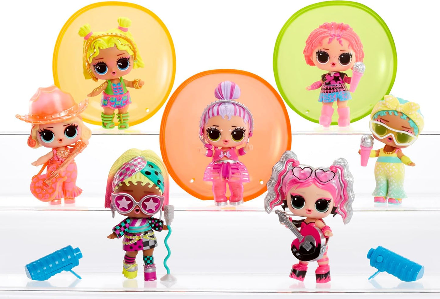 LOL Sorpresa! Neon Pop Stars Tots - 1 bambola a sorpresa magica con luce nera, involucro cieco, 7 bambole da collezione, ciascuna con adesivi neon e accessori, regalo per bambini 4+ bambole Naty Shop