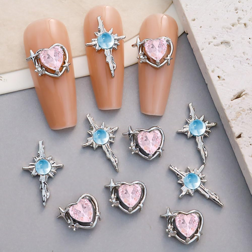 16 Stile Luxus Mond Stern Nagel Charms 3D Nail Charms Y2K Legierung Strasssteine ​​​​Bogen Schmetterling Nagel Schmuck Metall Nail Art Charms Nägel Glitzersteine ​​​​Nailart Strass Nageldesign Zubehör