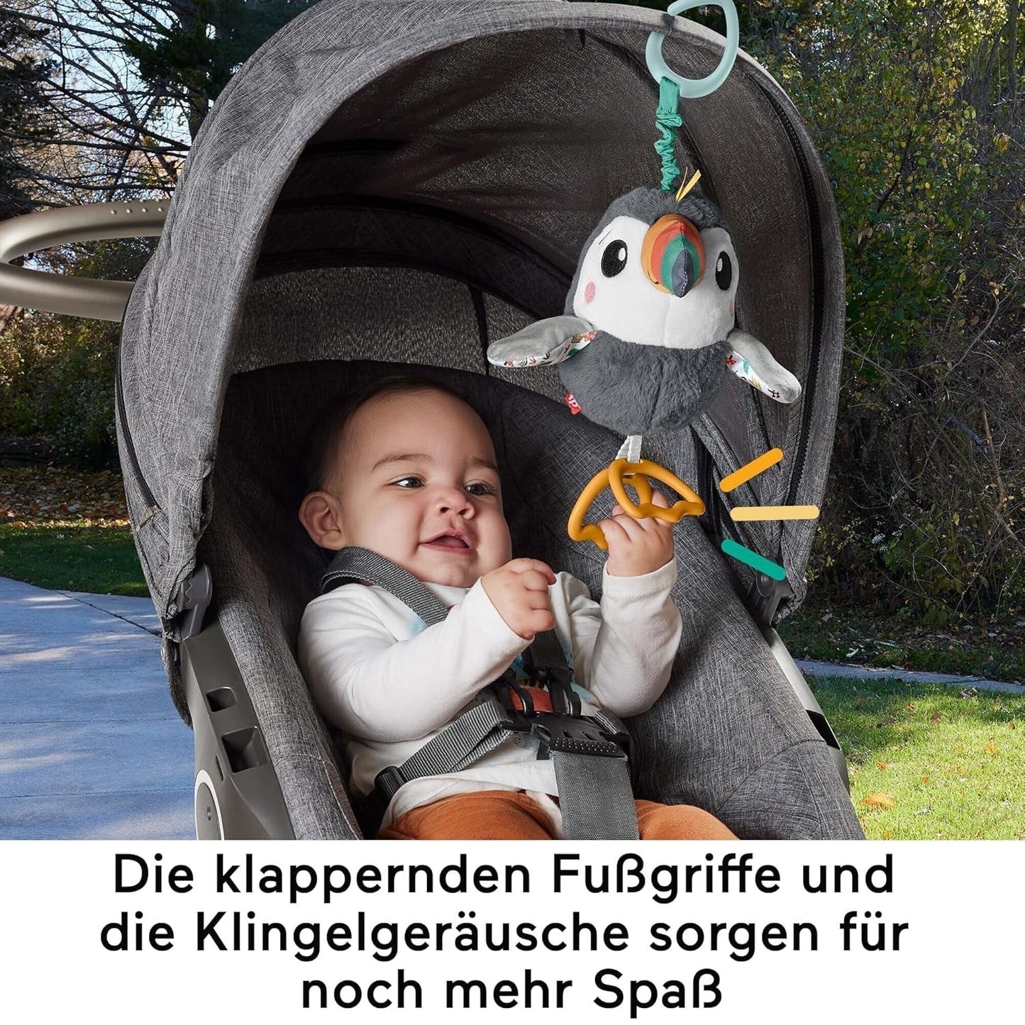 FISHER-PRICE Tucano Flap & Go - Peluche per passeggino che stimola le capacità motorie e sensoriali dei neonati dalla nascita HNX66 Baby Toys Naty Shop