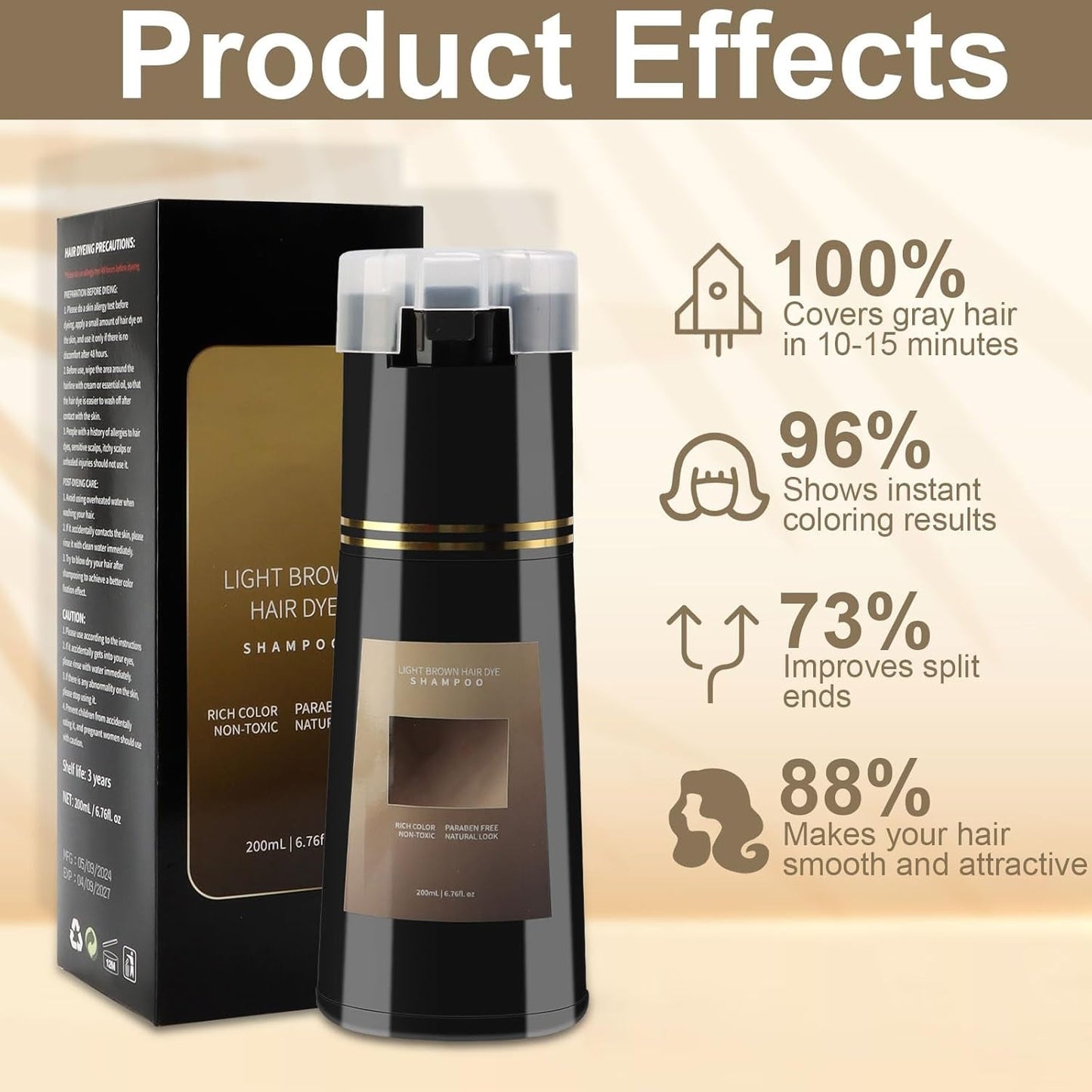 Shampoo Colore Capelli, Shampoo Colore Istantaneo 3 in 1, Shampoo Colore Capelli Istantanei, Shampoo Colore Capelli Neri, Shampoo Colore Capelli (Marrone Chiaro) Tinture per capelli Naty Shop