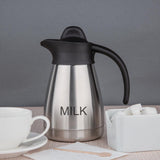 Tazza per latte sottovuoto Olympia con tappo a vite, 500 ml/17 once, acciaio inossidabile con coperchio nero, stampa latte sul lato, postazioni buffet per tè e caffè, CL371