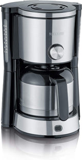 Macchina per caffè espresso SEVERIN "TypeSwitch" con caraffa termica, AromaSwitch per scegliere tra 2 profili di erogazione, macchina da caffè fino a 10 tazze, 1000 W, acciaio inossidabile spazzolato-nero, KA 4845