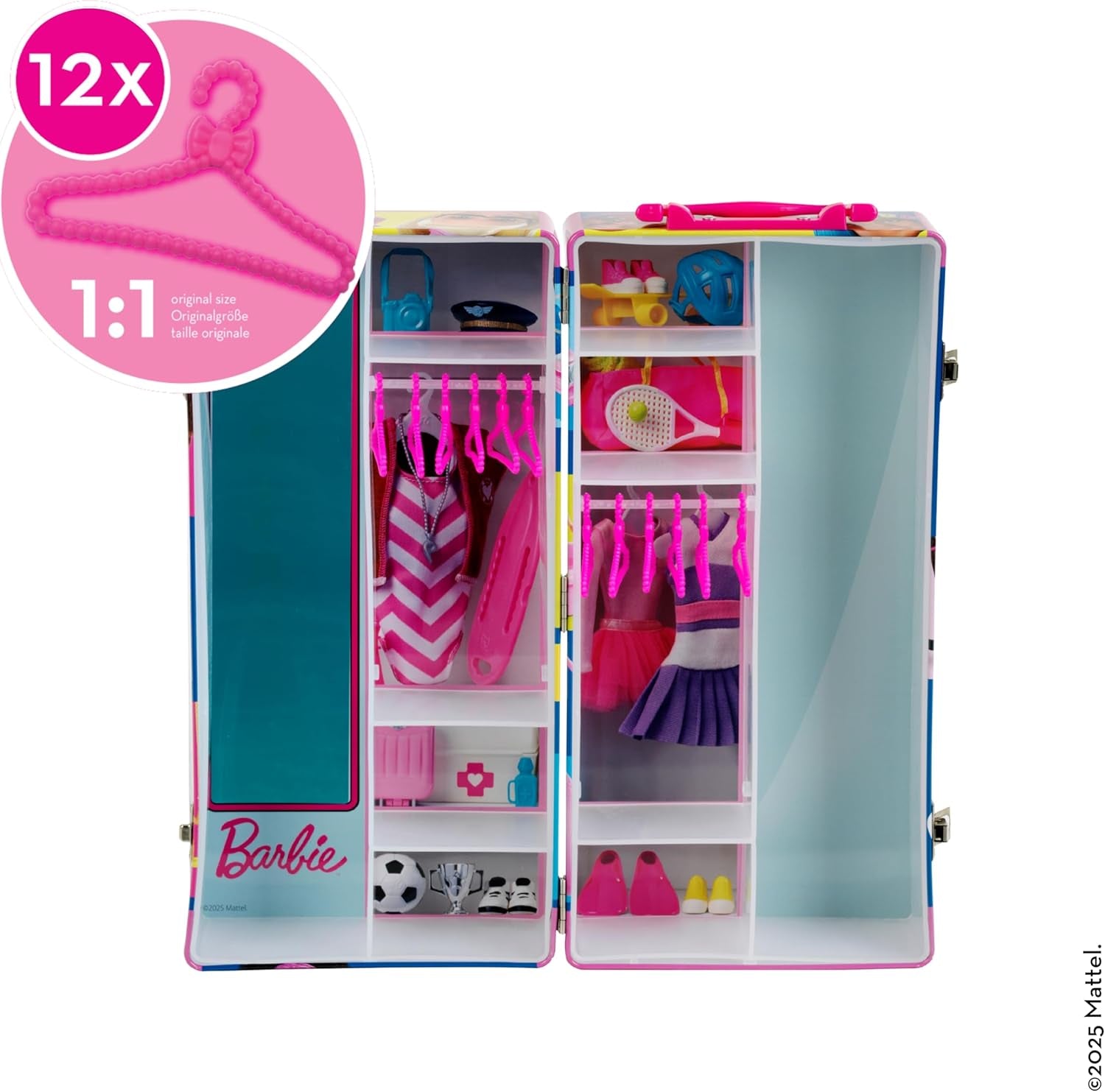 Theo Klein 5801 Guardaroba Barbie con aste appendiabiti e scomparti, giocattolo dai 3 anni in su, accessori inclusi, multicolore