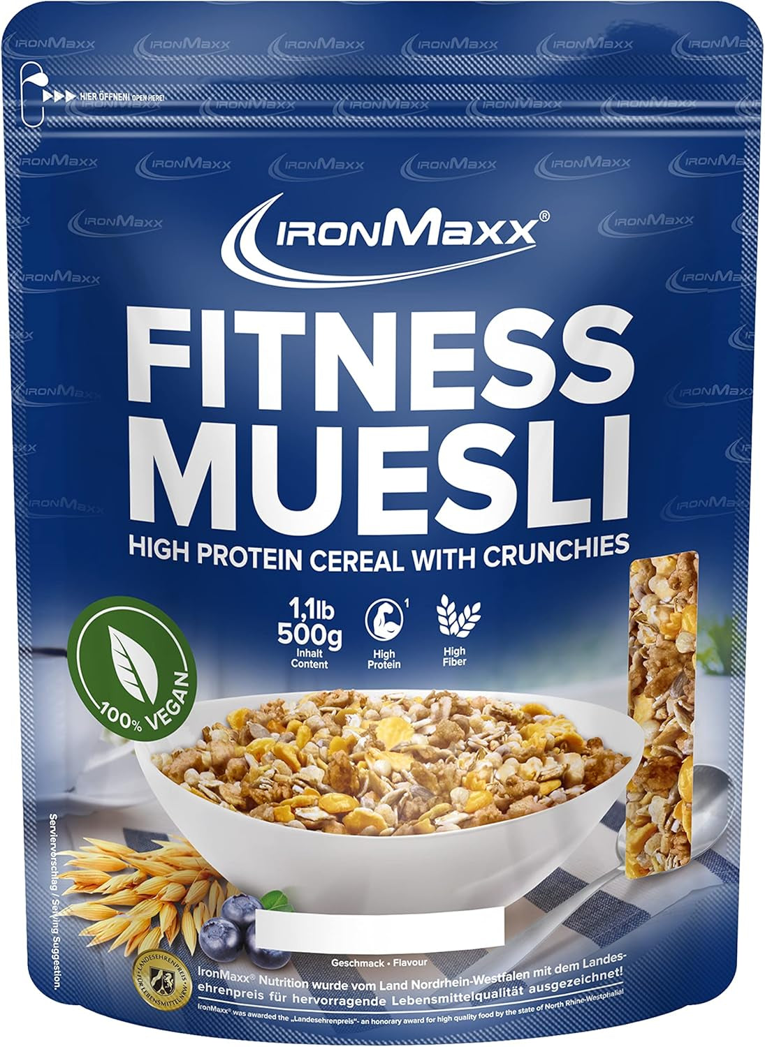 IronMaxx Fitness Muesli - Biscotti e panna, sacchetto da 2 kg | Muesli vegano ricco di proteine ​​con contenuto croccante | A basso contenuto di zuccheri e ricco di fibre