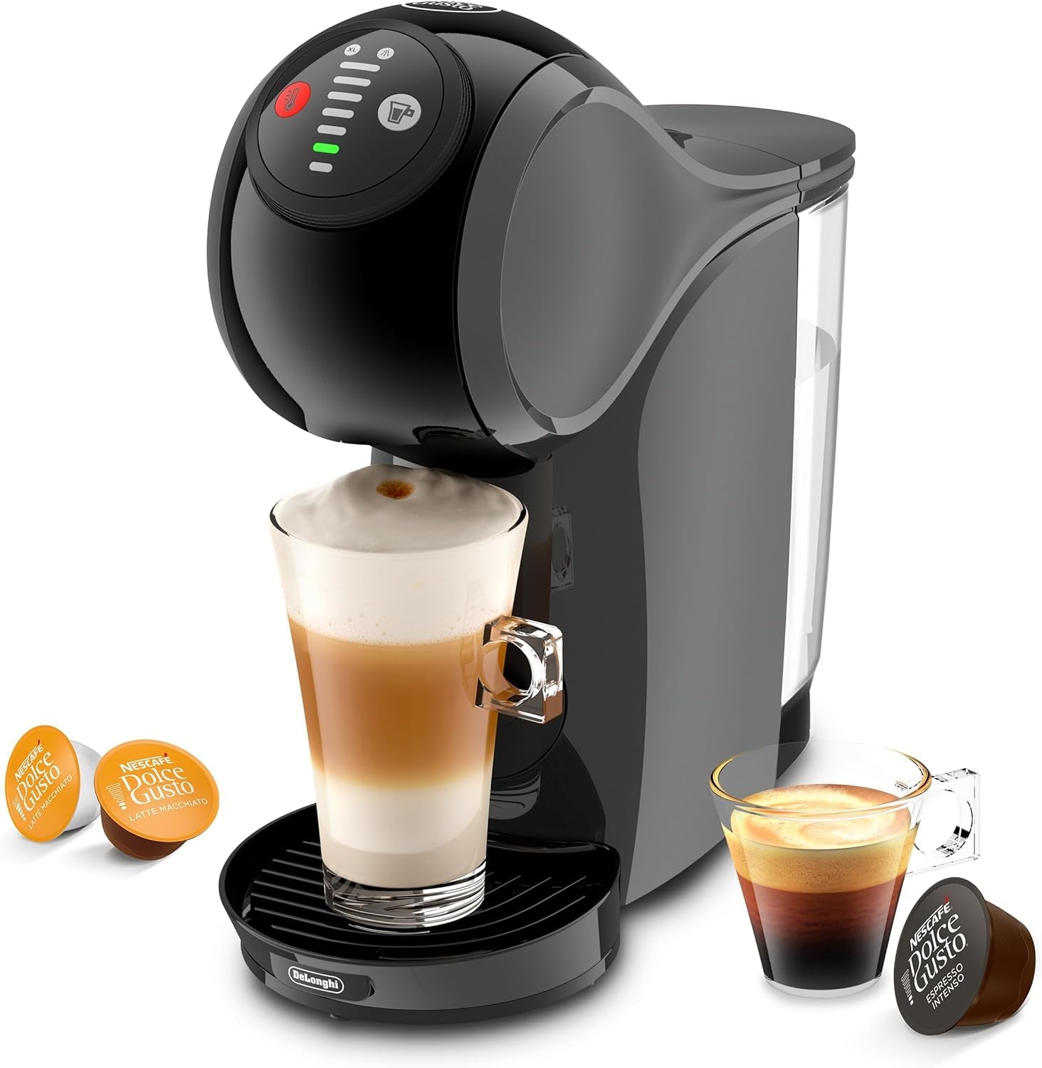 NESCAFÉ DOLCE GUSTO DeLonghi Dolce Gusto Genio S EDG226.A, Macchina per caffè espresso a capsule con 3 capsule, design compatto, vassoio raccogligocce regolabile, 0,8 l, serbatoio dell'acqua rimovibile, 1470 W, Antracite
