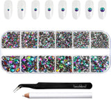 Beadsland 2500 pezzi di vetro per nail art strasssteine ​​​​Kristall Flatback Edelsteine ​​​​Runde, ​​für Handwerk Gemischt 8 Größen SS4 ~ SS30 con picking Pinzette e Stift (Kristall Weiss)