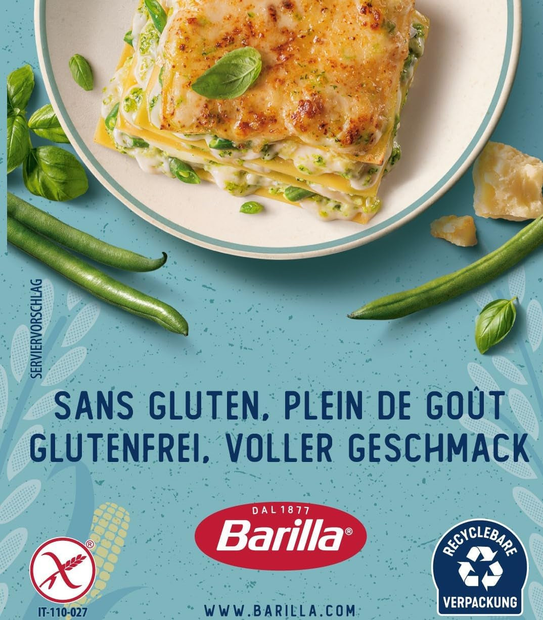 Barilla Pasta Lasagne Senza Glutine, preparate con deliziosi mais e riso, perfette per chi soffre di celiachia o intolleranza al glutine, confezione da 10 (10 x 250g)