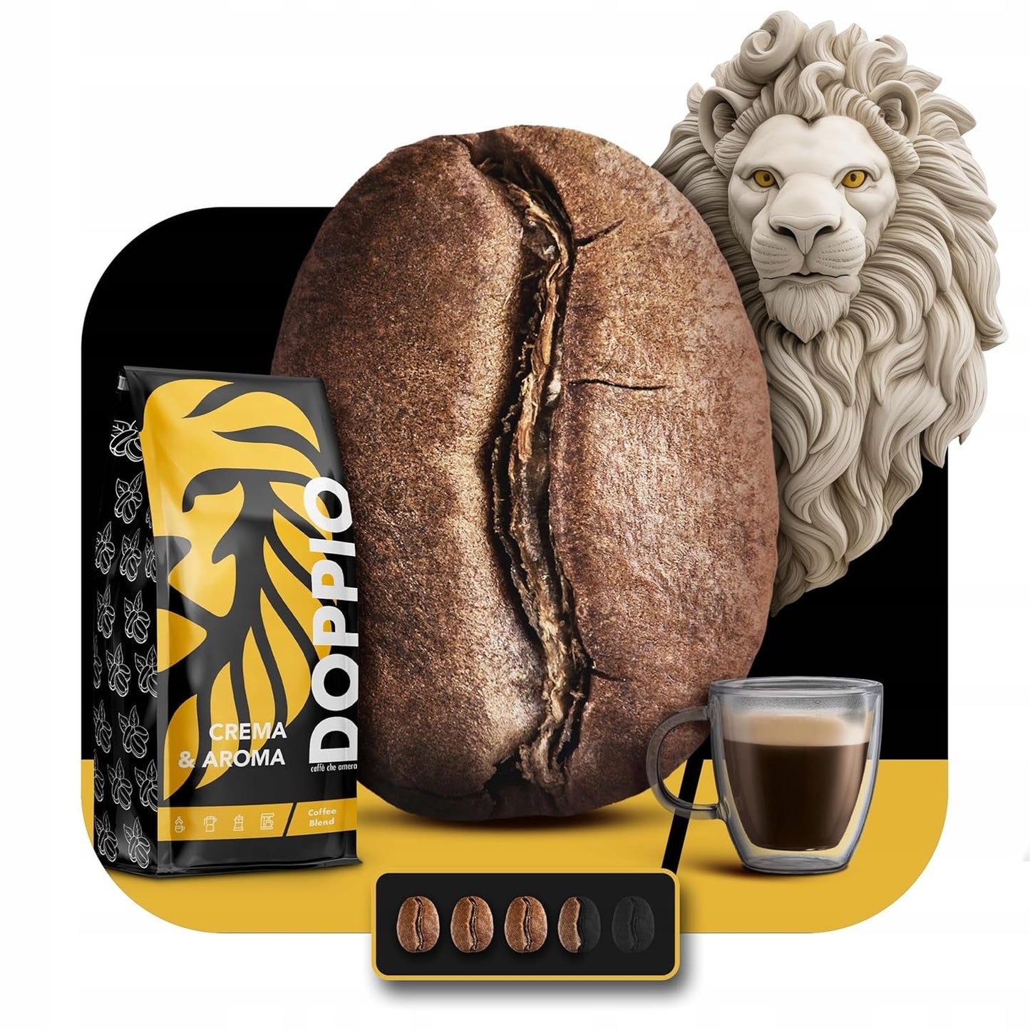 Doppio Crema & Aroma 1KG | Caffè in grani 80% Arabica e 20% Robusta | con note di cacao, frutta secca e caramello | Tostatura fresca e media, bassa acidità | per l'espresso | Caffè Orca Blu