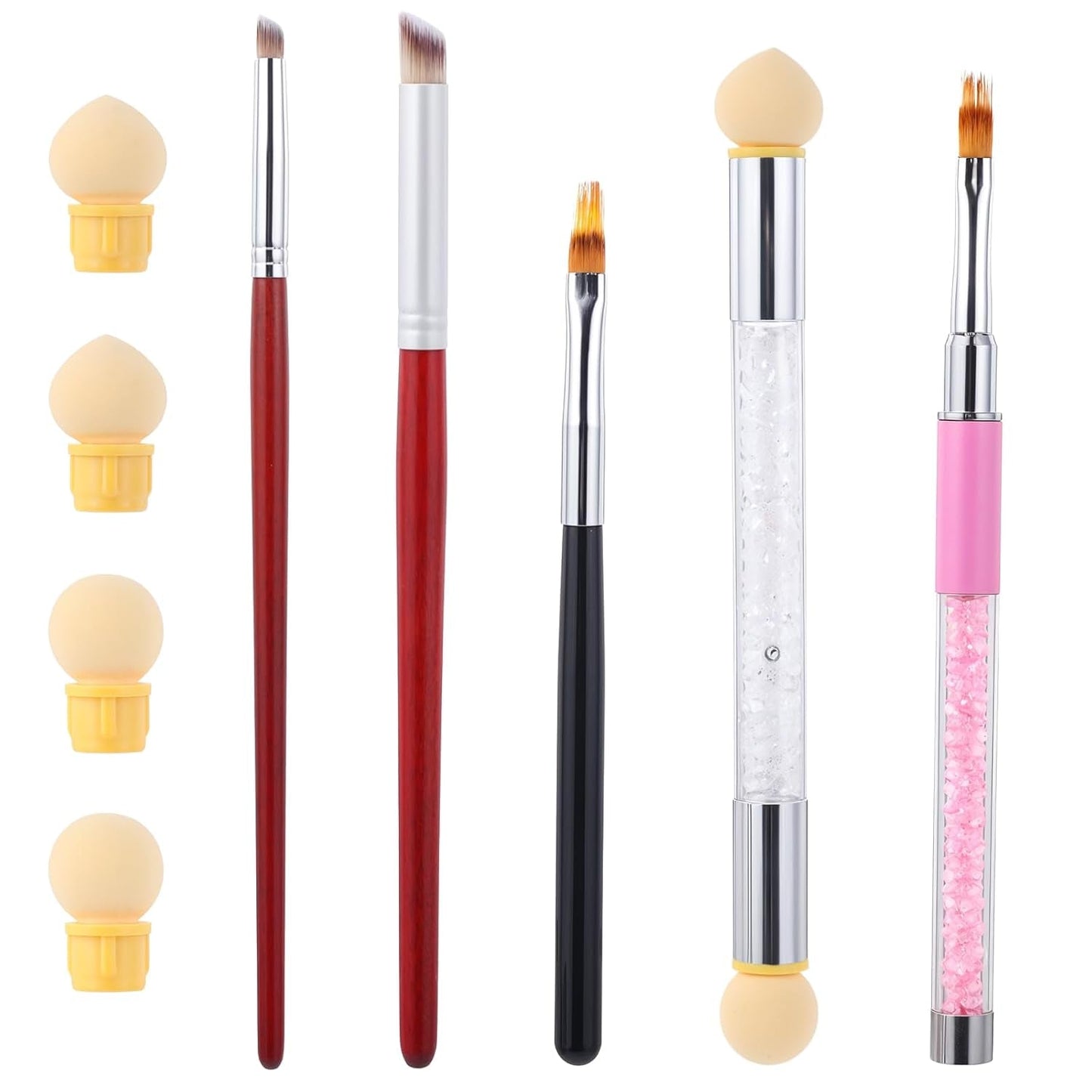 Nail Art Rendering-Werkzeuge Schwamm Undtupfpinsel, Sponge Brush Applicator, Doppelter Kopf Ombre Sponge Stick Mit 4 Ersatzköpfe, Nail Art Schwamm Und Tupfpinsel, Ombre Nagelpinsel Für Gelnägel