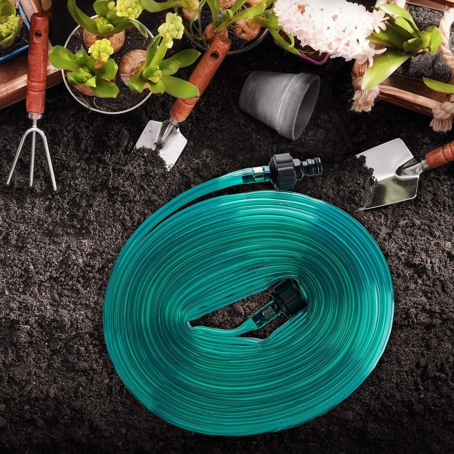 Relaxdays Tubo Irrigazione Tubo da Giardino Piatto con Fori Pronto per Il Collegamento 8 Metri Verde 1 Pezzo in Plastica