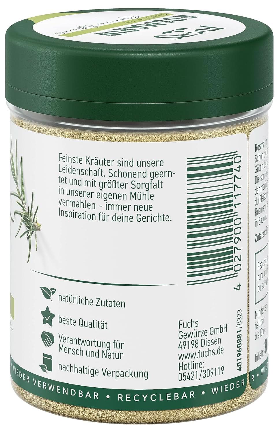 Fuchs - Rosmarino Macinato - Per condire pesce, carne e verdure, 30 grammi Condimente Naty Shop
