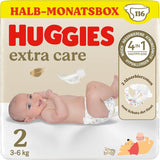 Pannolini per neonati Huggies, taglia 2, 116 pannolini (2 x 58), scatola per metà mese