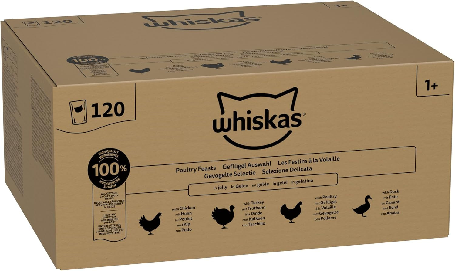 WHISKAS Alimento umido per gatti in gelatina 120 x 85g Selezione di pollame