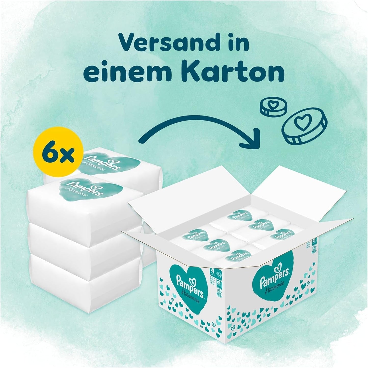 Pannolini Pampers Harmony taglia 4, 174 pannolini, 9 kg-14 kg, protezione delicata per la pelle con protezione Pampers al 100%