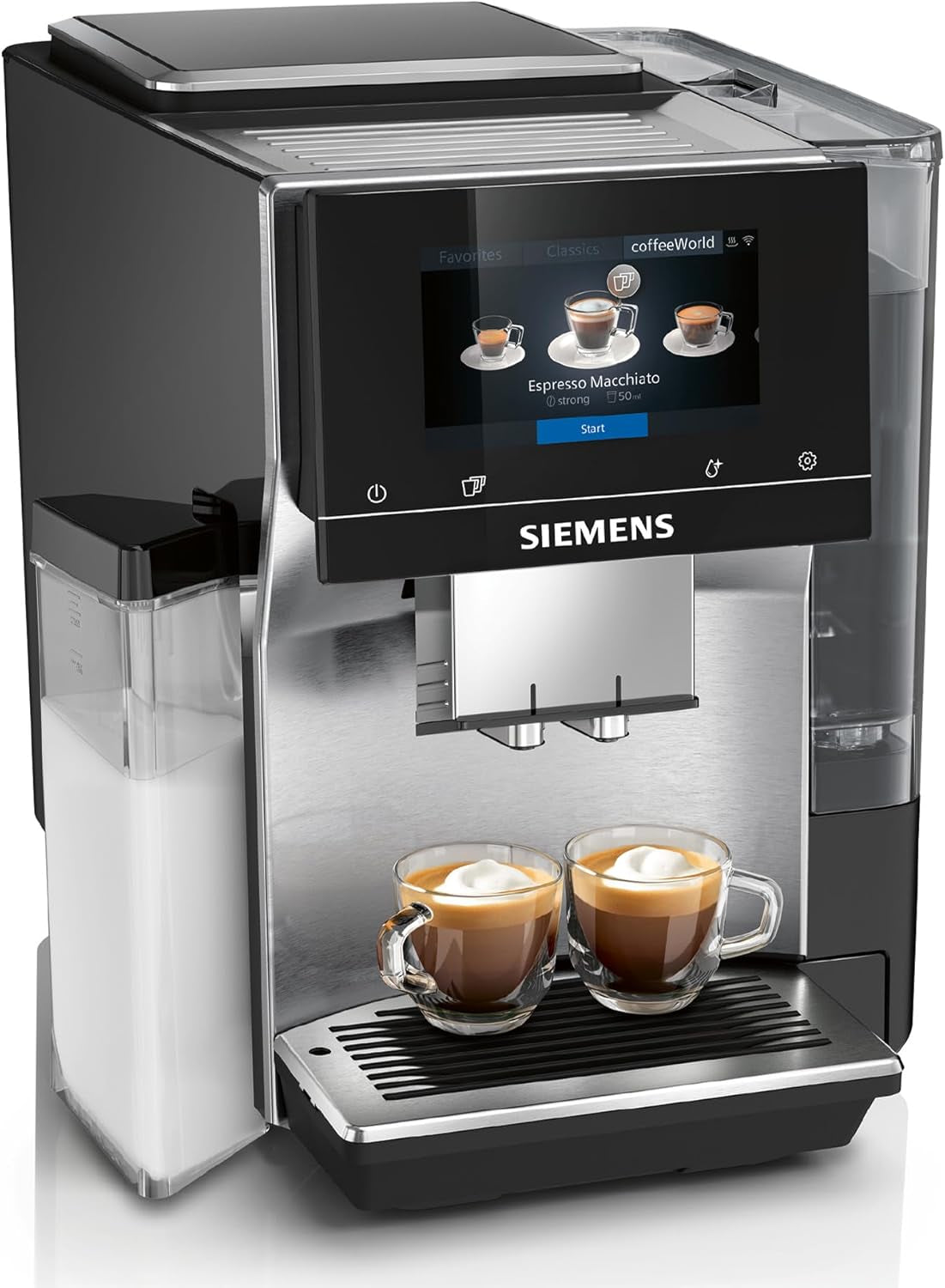 Macchina per caffè espresso completamente automatica Siemens EQ700, ampio schermo TFT a colori, 36 bevande calde e fredde, birra fredda, funzione 2 tazze, controllo app, sistema di pulizia automatico, acciaio inossidabile nero, TQ717D03