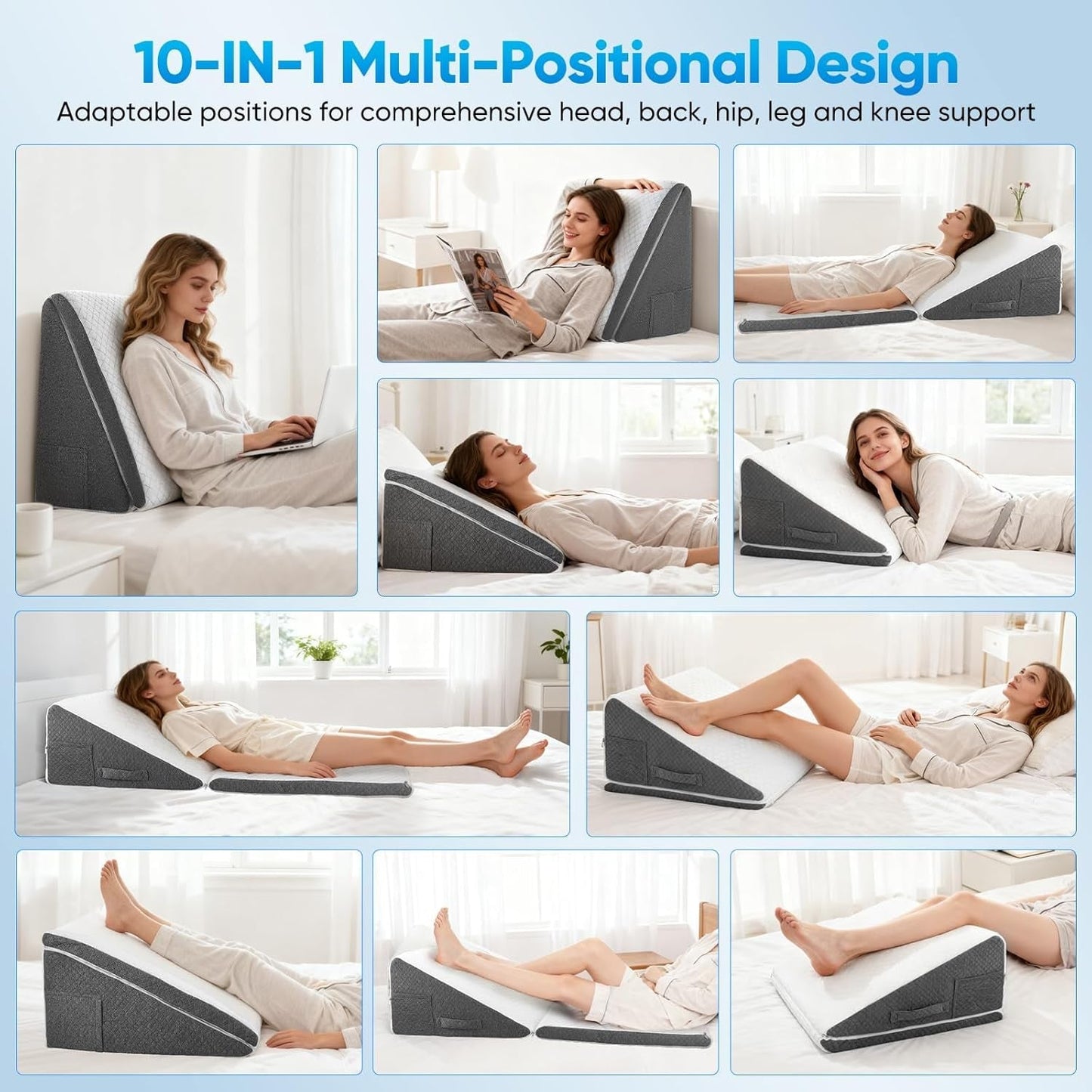 Cuscino in piuma per letto e divano, L50xP50xH26 Cuscino da lettura doppio con fodera lavabile, memory foam, per russare e per un maggiore comfort nella zona del collo e della schiena