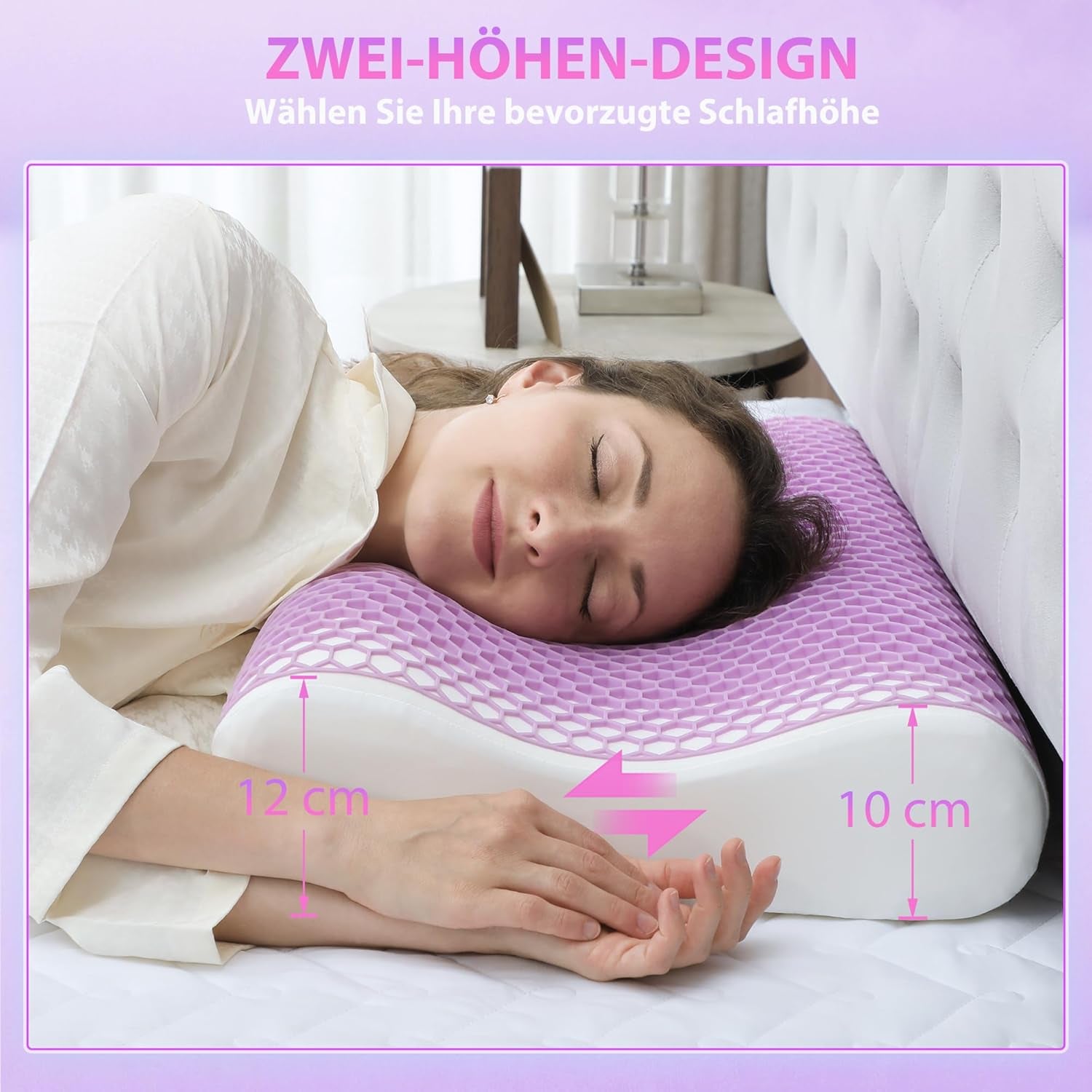 HOMCOM Cuscino per Collo in Memory Foam Cuscino per Collo con Fodera Rimovibile Cuscino per Collo ergonomico 2S Responsivo a 2 Altezze per Diverse Posizioni del Sonno 60x40 cm Bianco Crema