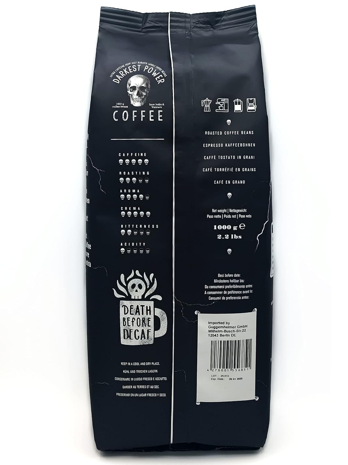 | Kaffeebohnen extra forte | Espresso 100% Robusta | viel Kaffein wenig Säure | 1000g ganze Kaffee Bohnen | geigeint für Completamente automatico | mit Zufriedenheitsgarantie