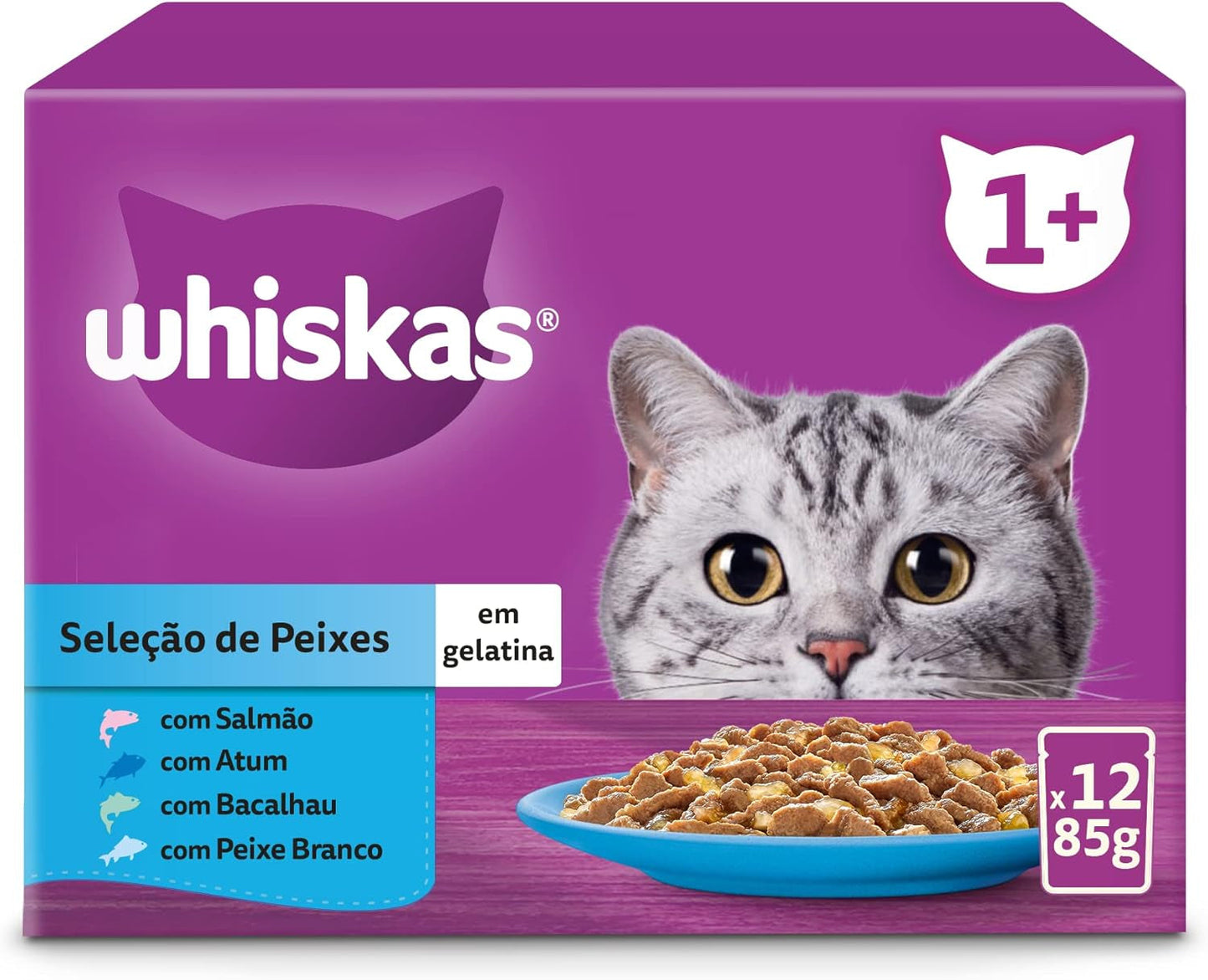 Whiskas Nassfutter für ausgewachsene Katzen, Fischauswahl in Jelly (confezione multipla, 4 x 12 x 85 g)