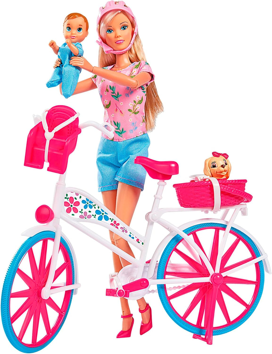 Simba 105739050 - Steffi Love Bike Tour, Steffi ed Evi nel loro castello a tre piani con altalena, mobili e tanti accessori, 40 pezzi, 102x90x38 cm, per bambini dai 3 anni in su
