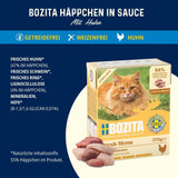 Bozita Tetra Pezzi Sterilizzati in Salsa con Molto Pollo - 6 x 370g Cibo per Gatti Umido Senza Cereali e Zucchero - Non OGM, con 8,5% di Proteine ​​e 4,5% di Grassi - Alta Qualità ed Estremamente Gustoso