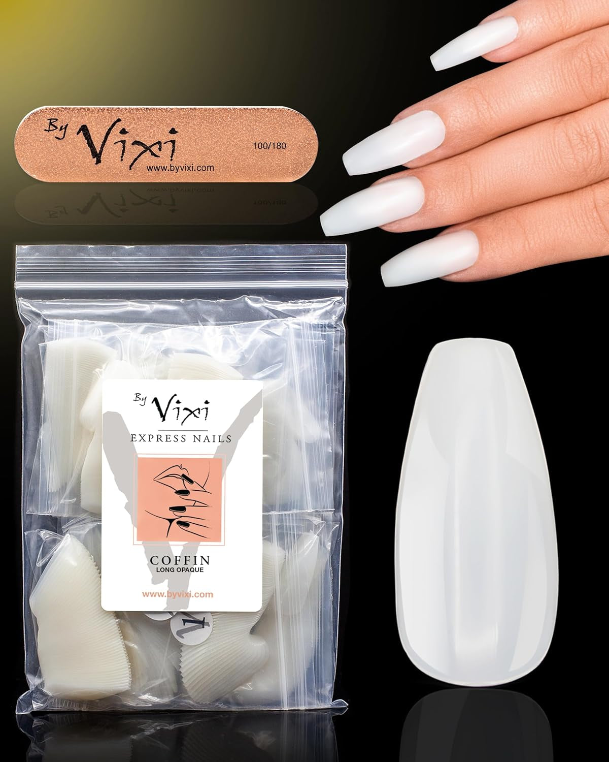Vixi 600 Estensioni per unghie ovali corte con lima di preparazione, 10 misure - Copertura totale, Opaco. Per professionisti e uso domestico.