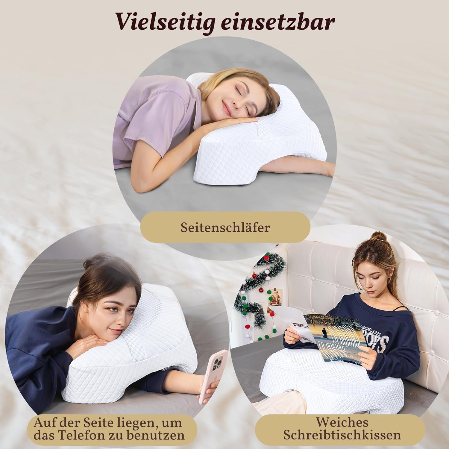 SAHEYER Cuscino per chi dorme sul fianco con bracciolo, Cuscino ortopedico ergonomico, Cuscino in memory foam per collo e spalle, Cuscino per collo con bracci multi-angolo per molte posizioni di sonno (Bianco) Cuscini ortopedici cervicali Naty Shop
