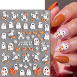 JMEOWIO 3D Nagelsticker Halloween Nail Art Sticker Self-klebend Nagelaufkleber 5D Stereoscopico Süßer Geisterkürbis Dekoration Nageldesign Zubehör 4 Blatt