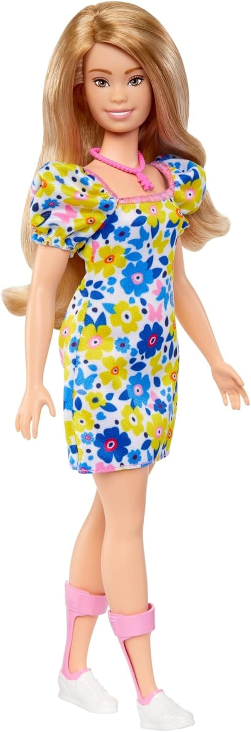 Barbie Fashionistas - Sviluppata in collaborazione con la National Down Syndrome Society, capelli biondi e outfit trendy con abito floreale e scarpe da ginnastica bianche, dai 3 anni in su, titolo predefinito HJT05 Naty Shop Dolls