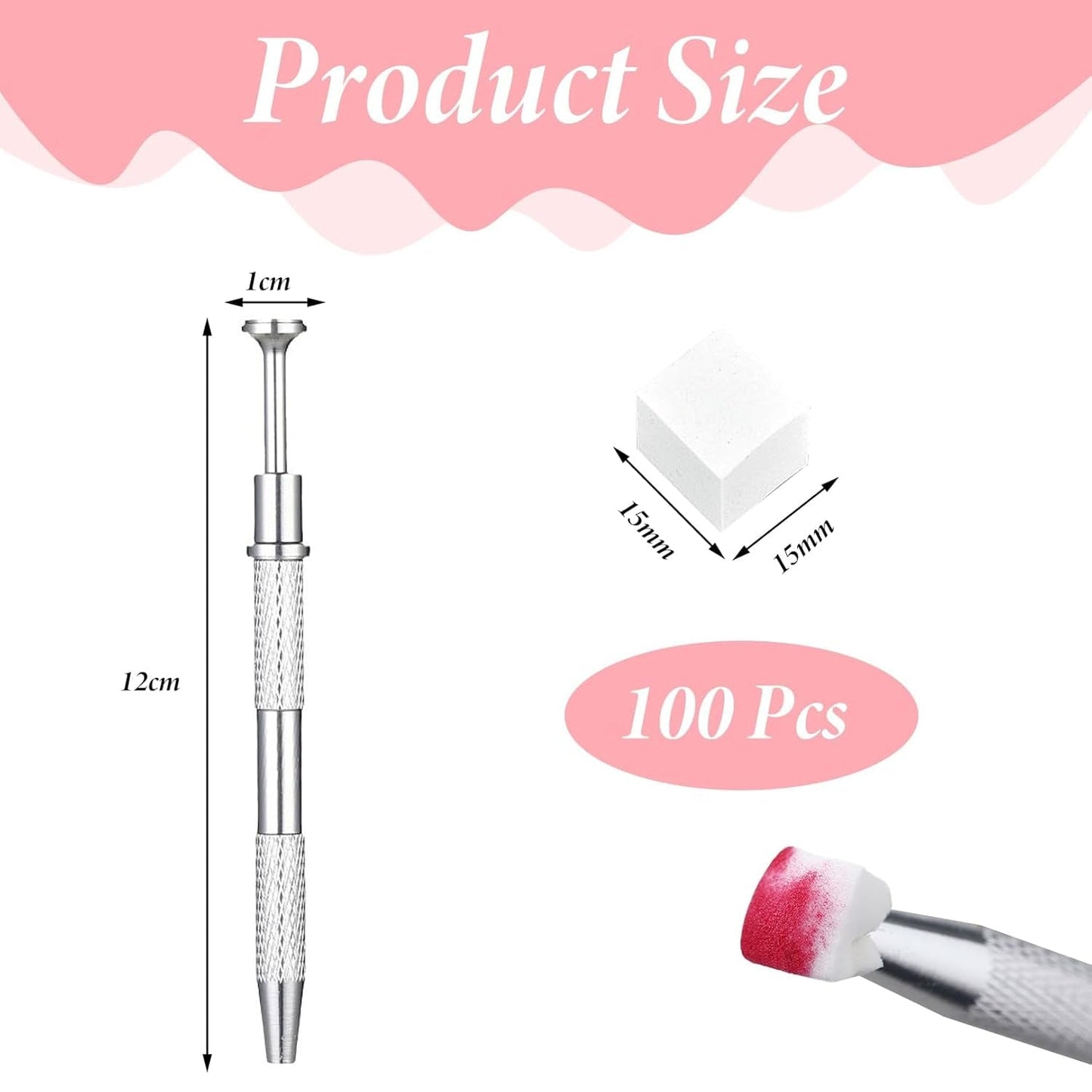 100 pezzi di nail art con foro per piercing, accessori per nail art con foro per piercing, applicatore con pennello in spugna, disegno di rendering artistico, per modelli di nail art sfumati.