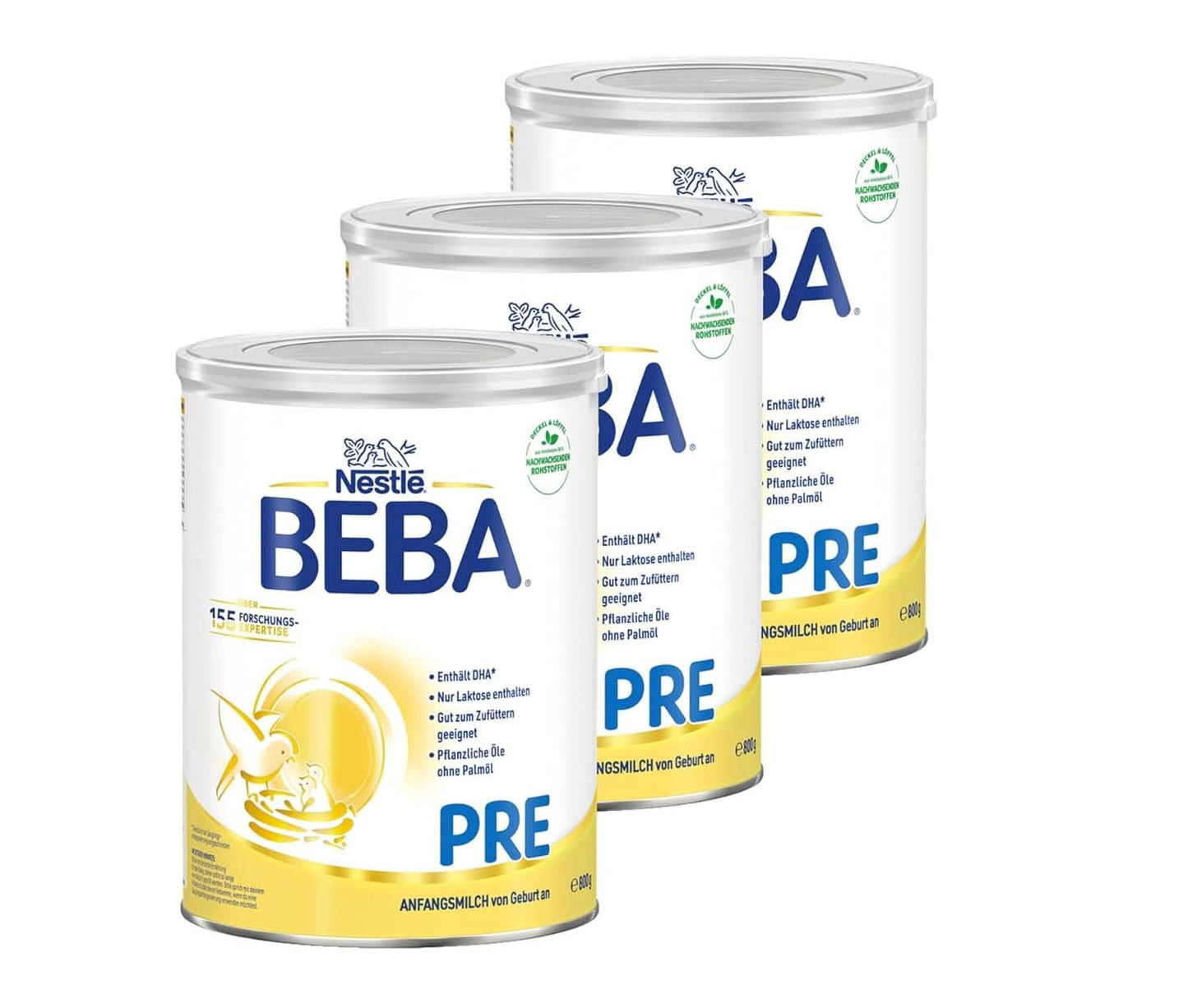 BEBA PRE Latte iniziale dalla nascita, omogeneizzato con DHA, solo lattosio, senza olio di palma, confezione 3 (3 x 800 g) Naty Shop PRE 3 x 800 grammi