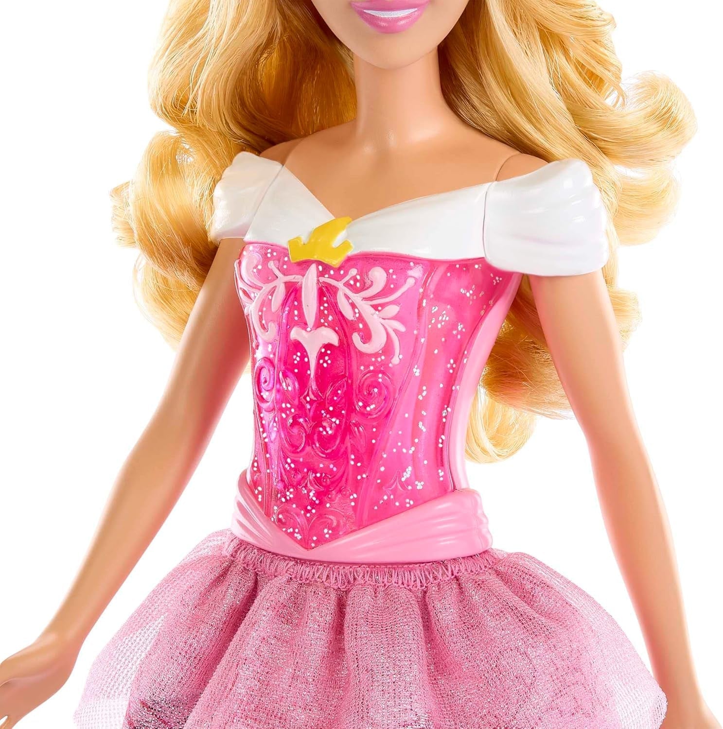 Mattel DISNEY Principessa Aurora - Bambola con abito iconico, scarpe e tiara staccabili, top scintillante e gonna fantasia staccabile, capelli lunghi per lo styling, HLW09
